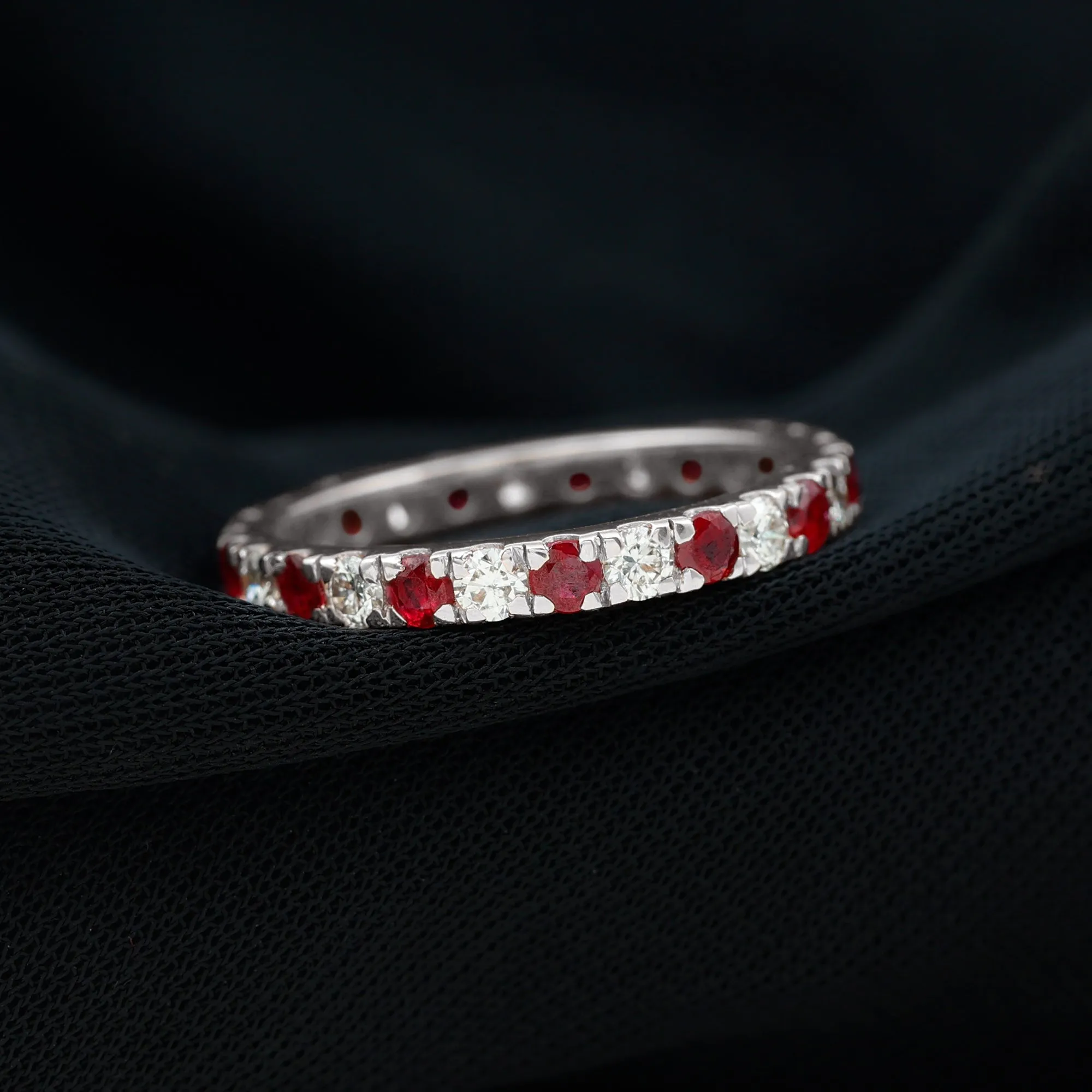 Round Natural Ruby and Diamond Alternate Eternity Ring