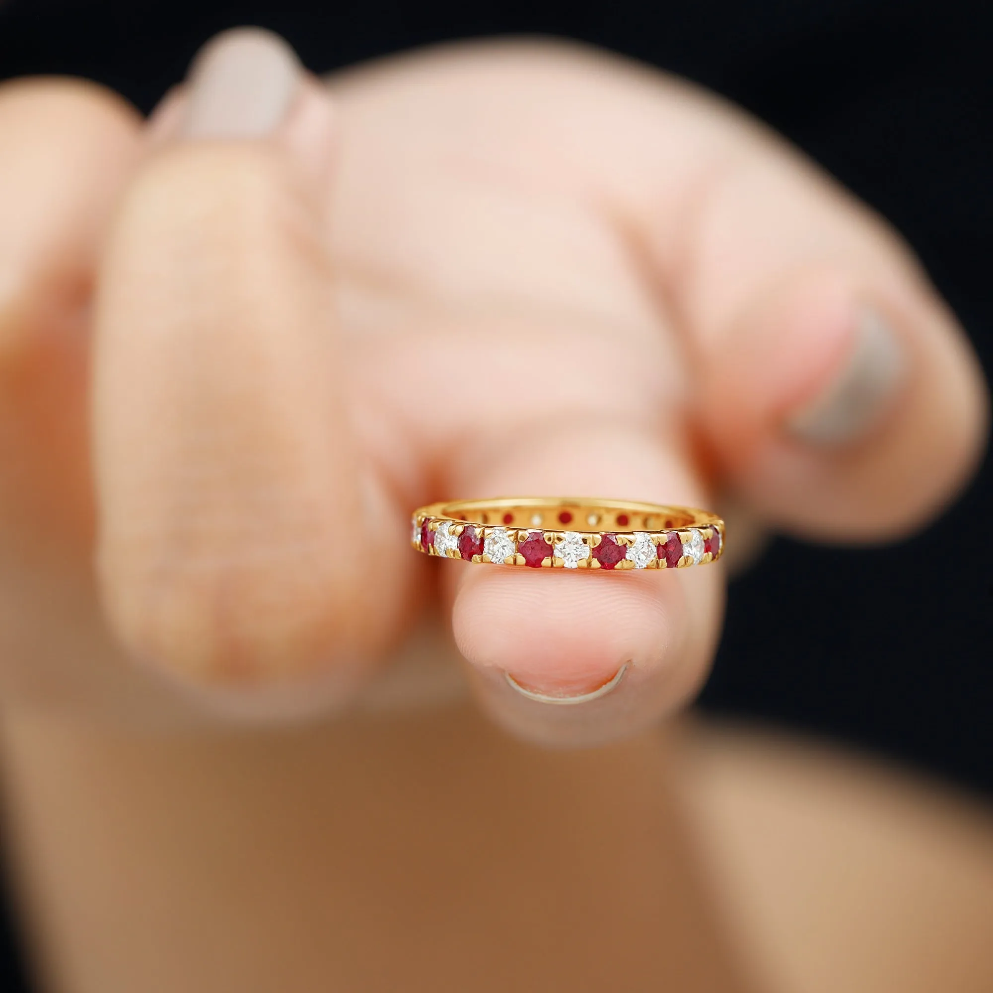 Round Natural Ruby and Diamond Alternate Eternity Ring