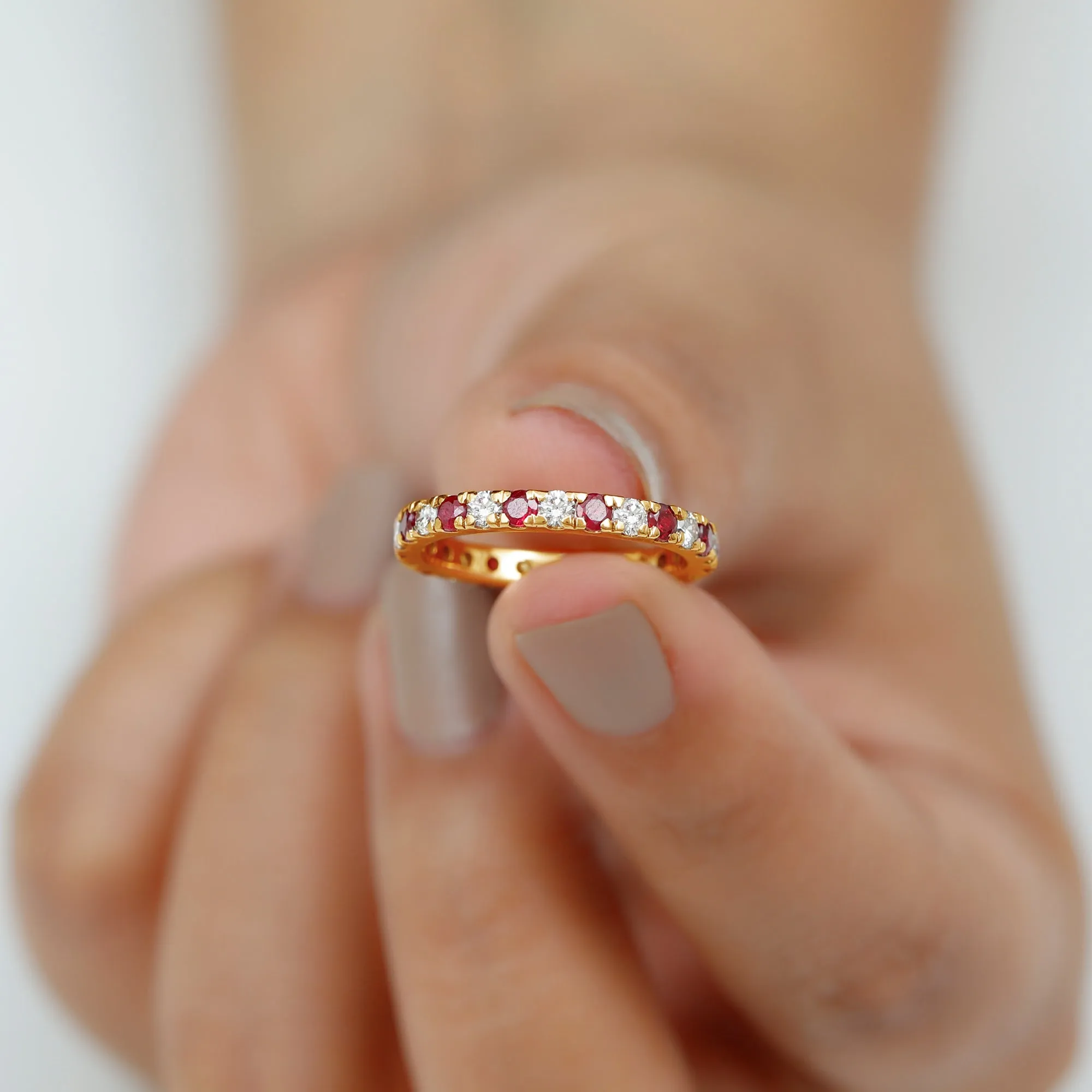 Round Natural Ruby and Diamond Alternate Eternity Ring