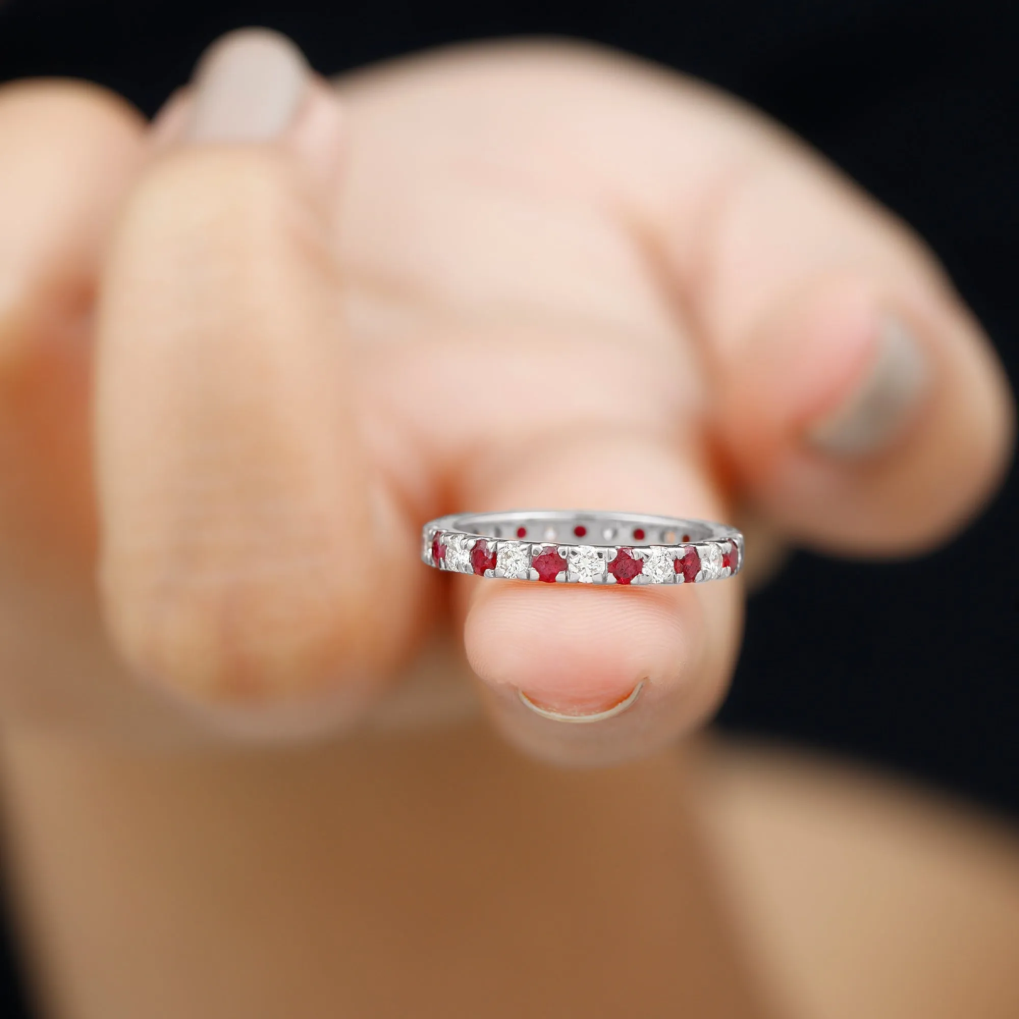 Round Natural Ruby and Diamond Alternate Eternity Ring