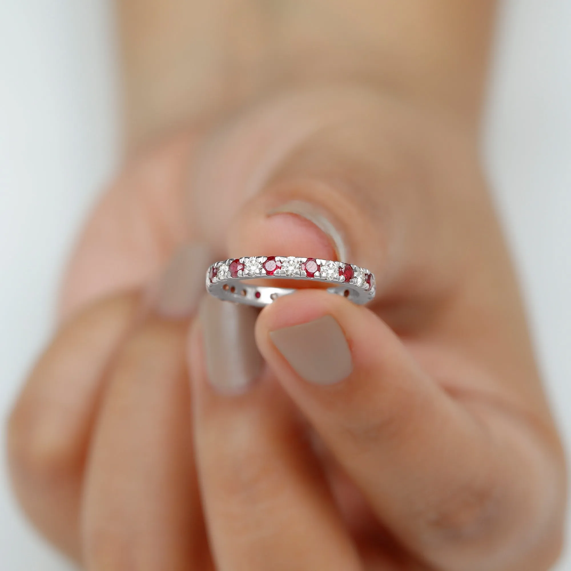 Round Natural Ruby and Diamond Alternate Eternity Ring
