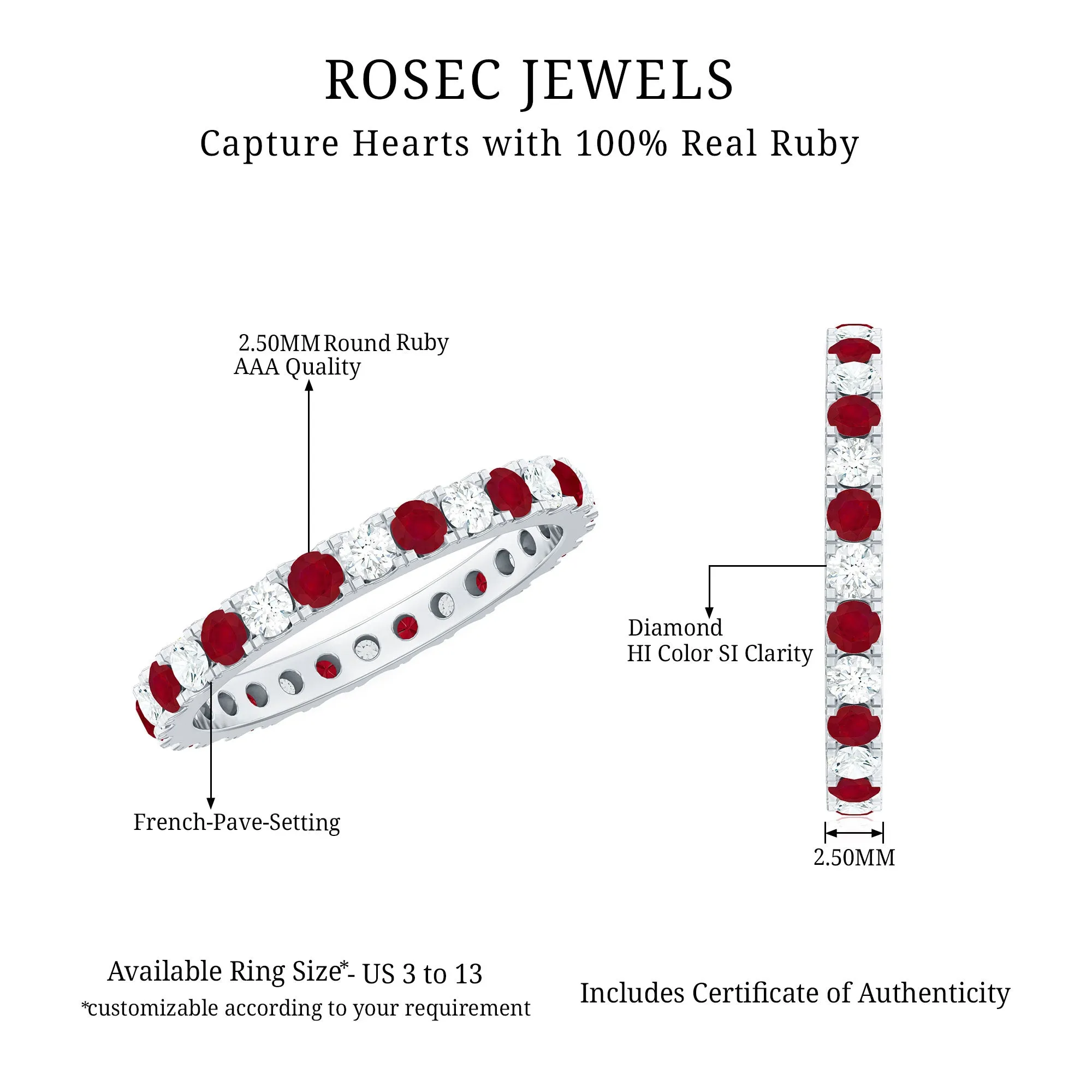 Round Natural Ruby and Diamond Alternate Eternity Ring
