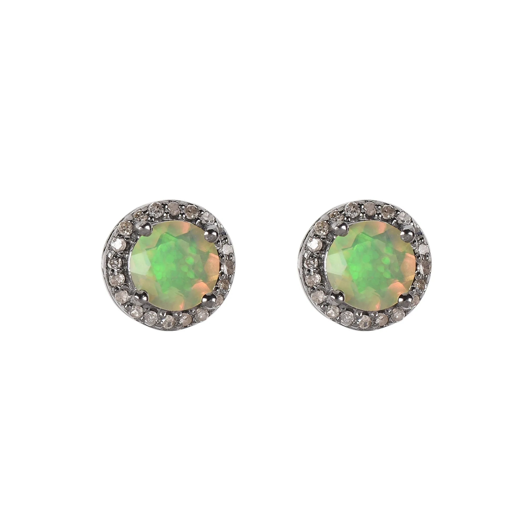 Round Opal Halo Stud Earrings