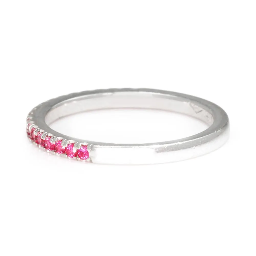 Round Ruby Stackable Wedding Band 14K White Gold .19ctw