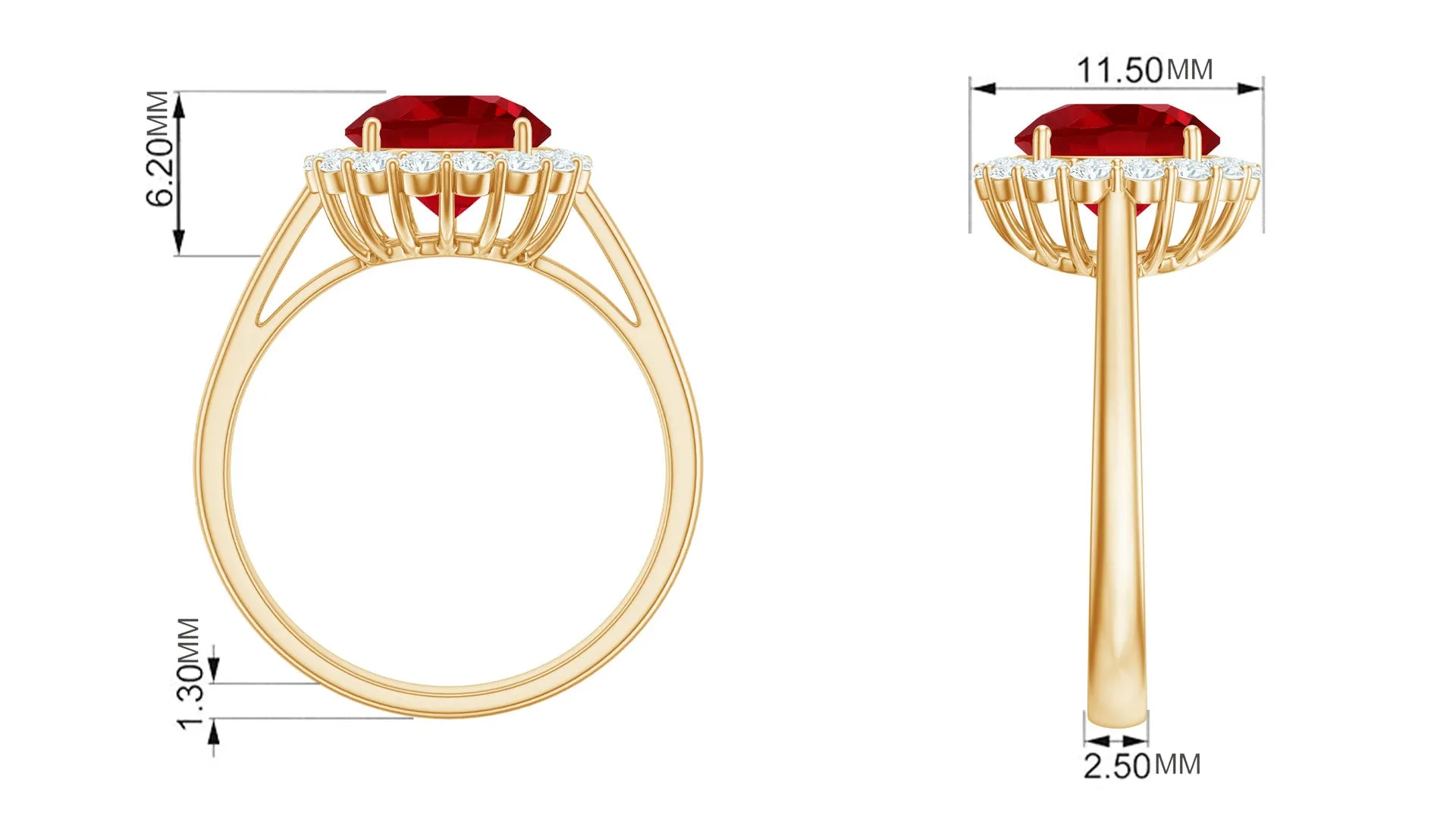 Round Shape Lab-Created Ruby Simple Halo Ring with Diamond