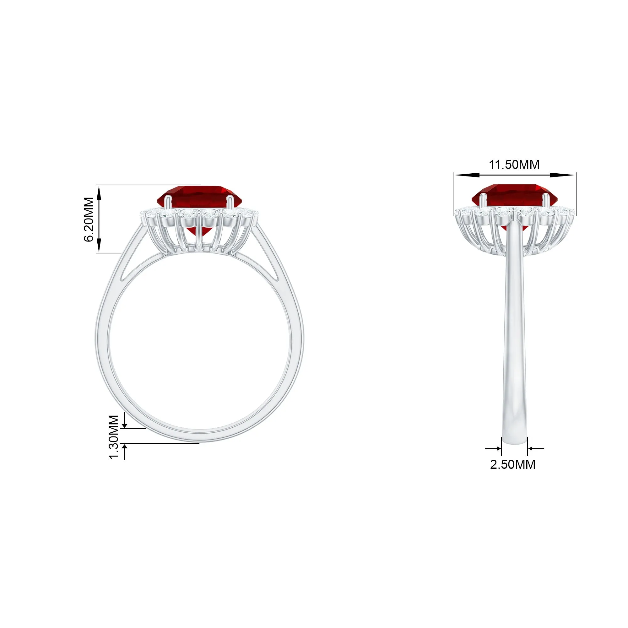 Round Shape Lab-Created Ruby Simple Halo Ring with Diamond