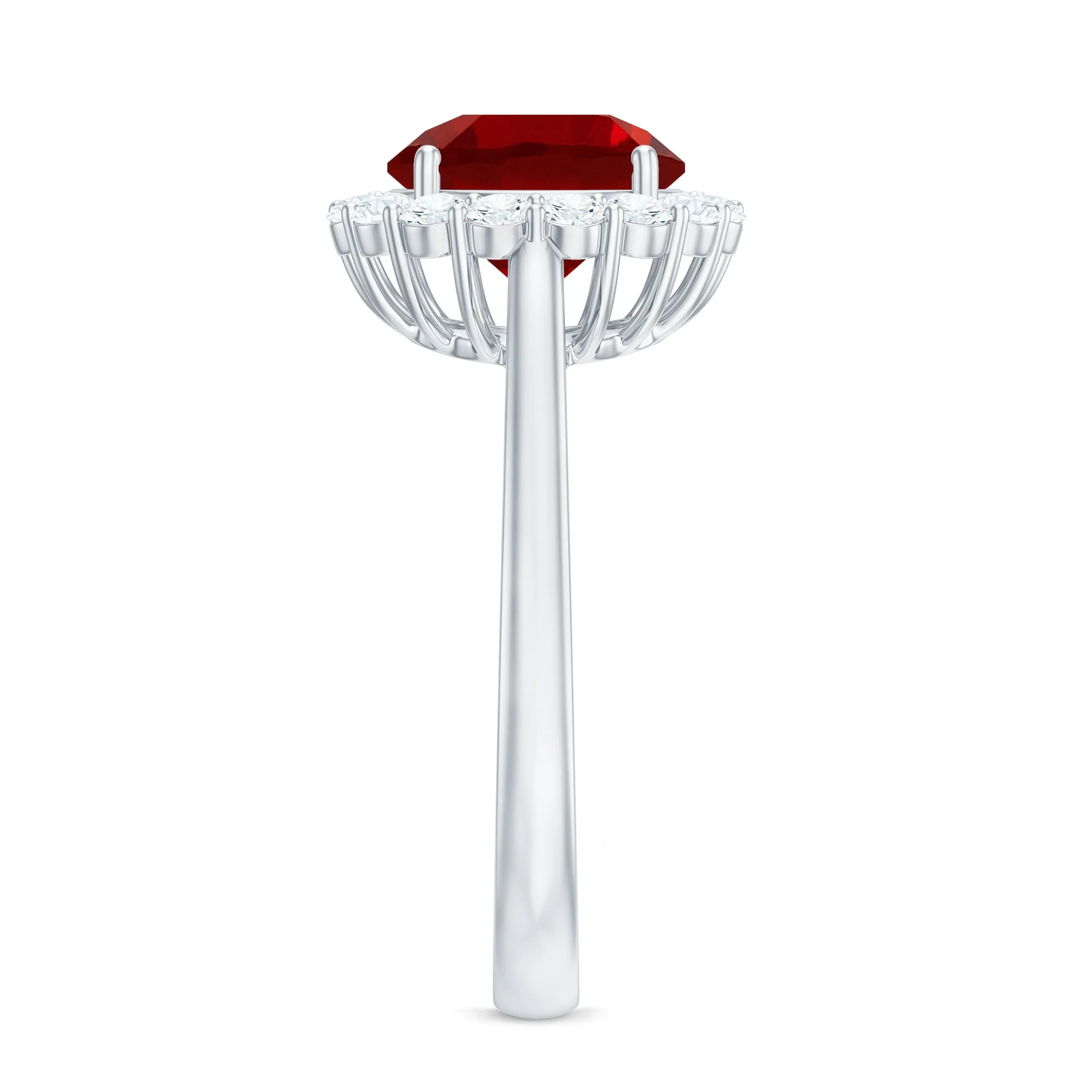 Round Shape Lab-Created Ruby Simple Halo Ring with Diamond