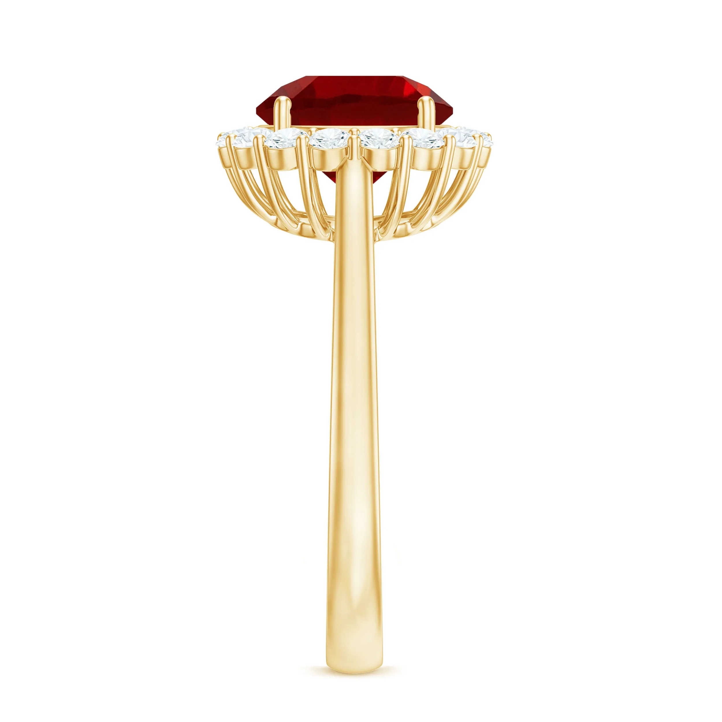Round Shape Lab-Created Ruby Simple Halo Ring with Diamond
