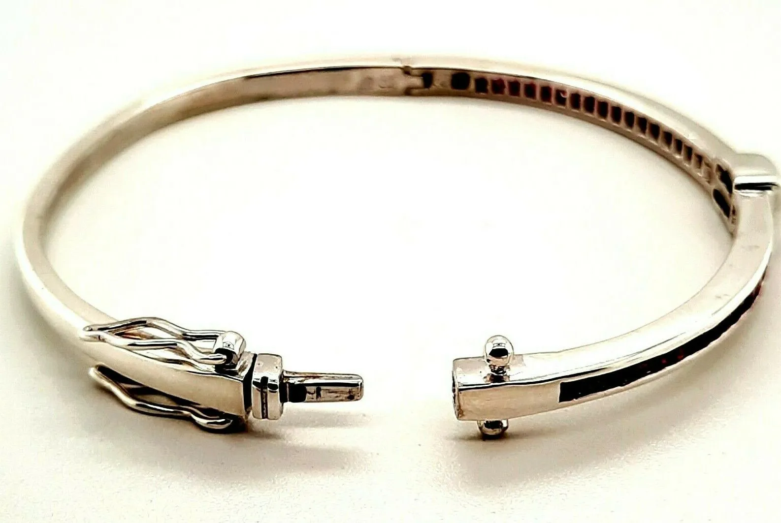 Ruby & Cubic Zirconia Sterling Silver Hinged Bangle Fine Jewellery Length 17cm