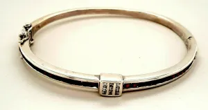 Ruby & Cubic Zirconia Sterling Silver Hinged Bangle Fine Jewellery Length 17cm