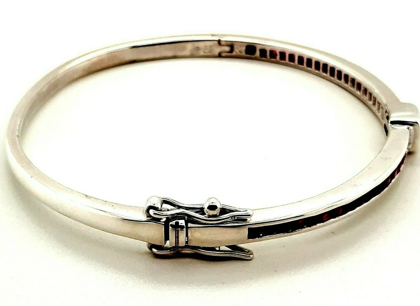 Ruby & Cubic Zirconia Sterling Silver Hinged Bangle Fine Jewellery Length 17cm