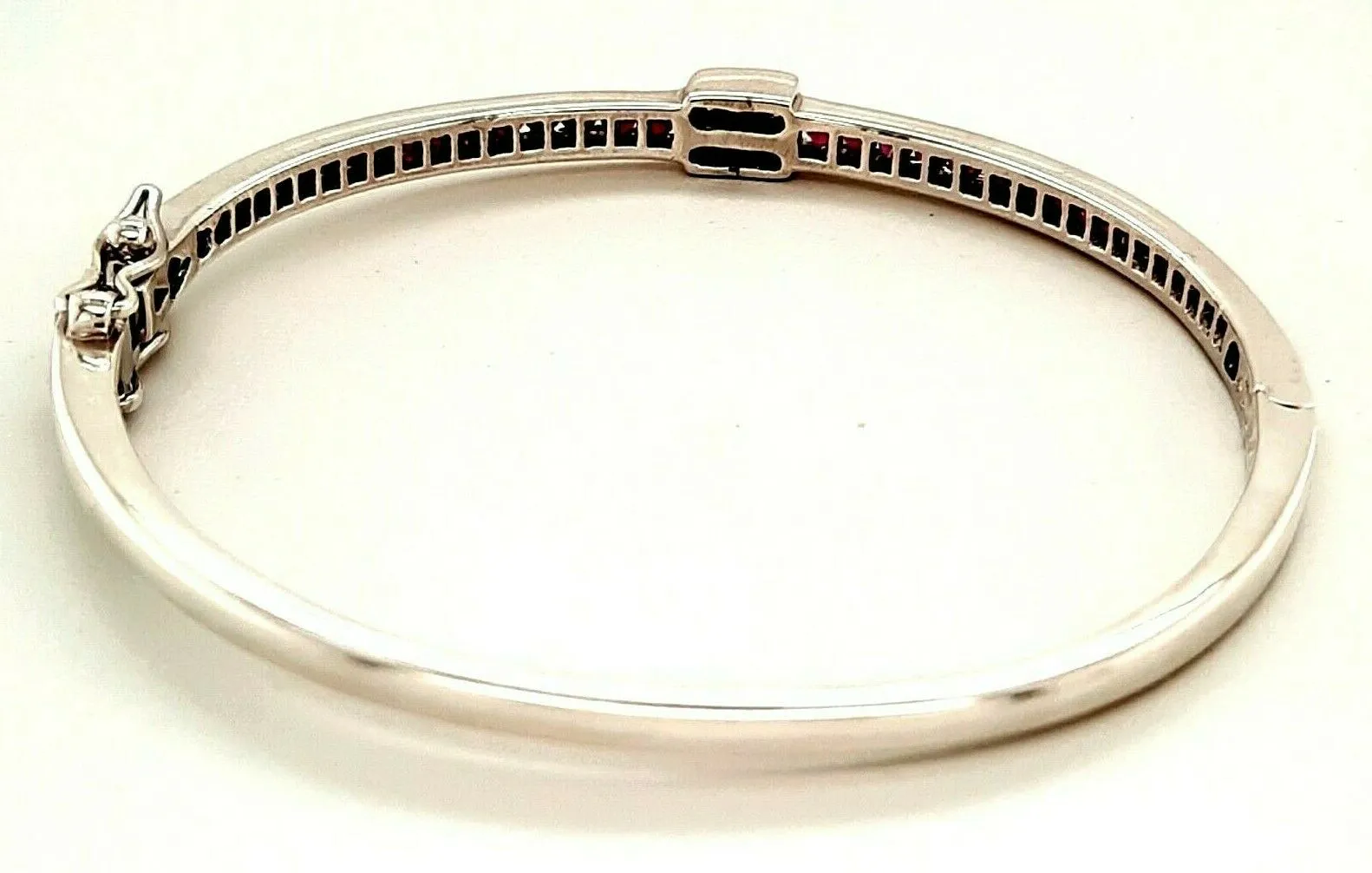 Ruby & Cubic Zirconia Sterling Silver Hinged Bangle Fine Jewellery Length 17cm