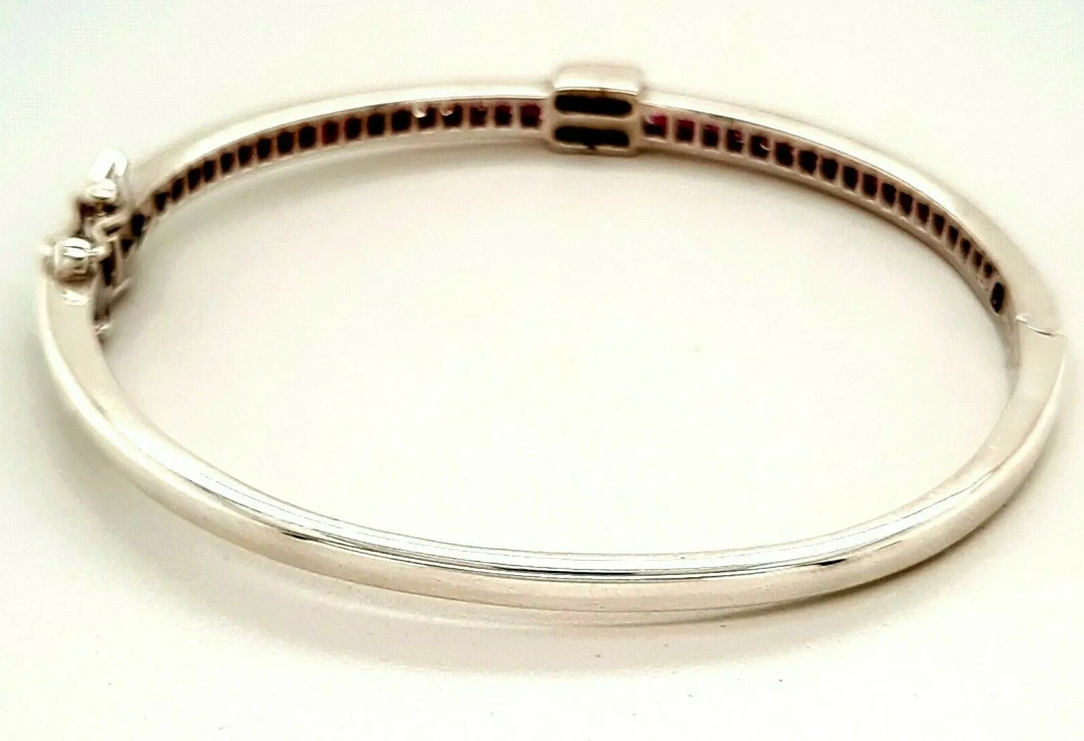 Ruby & Cubic Zirconia Sterling Silver Hinged Bangle Fine Jewellery Length 17cm