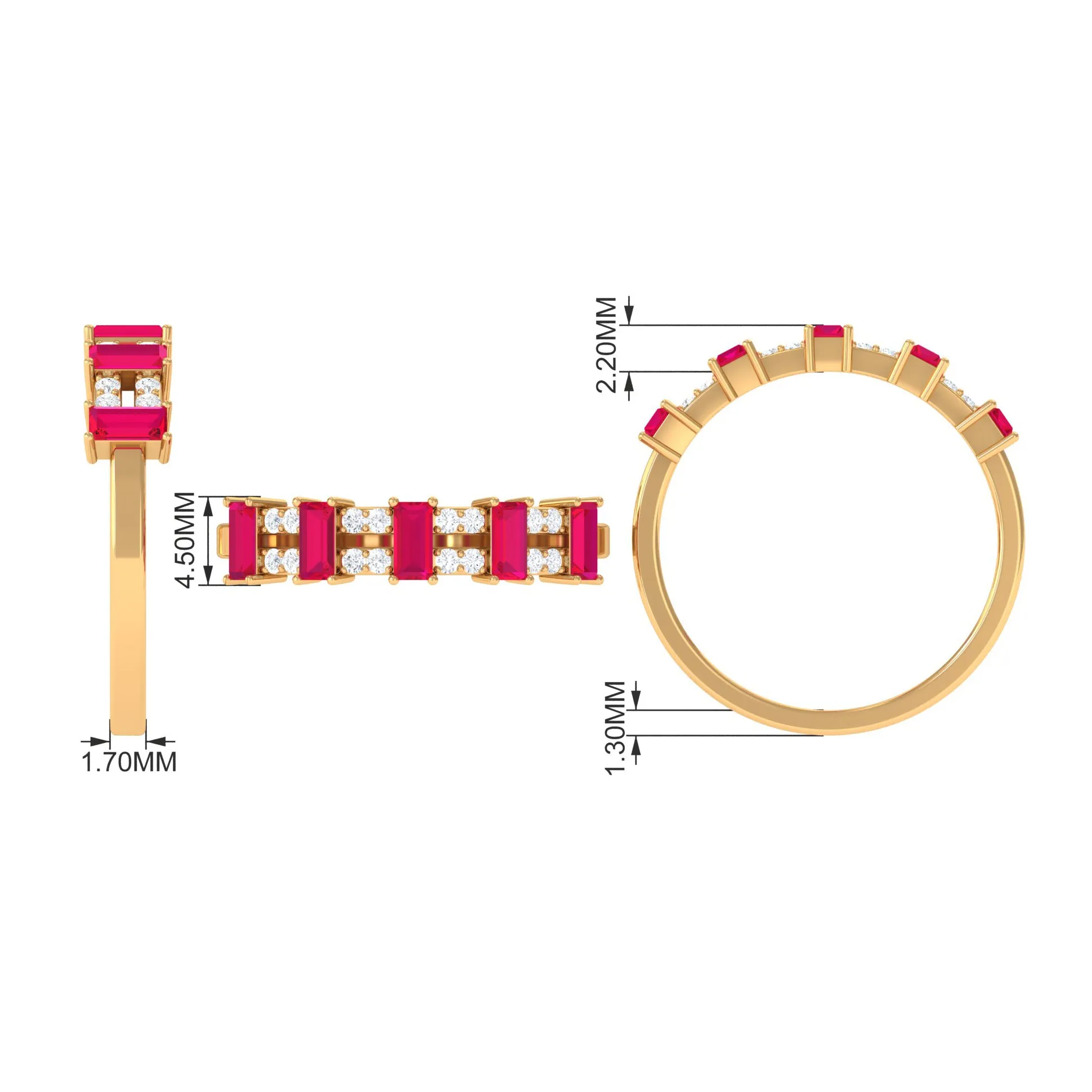 Ruby and Diamond Wide Half Eternity Band Ring