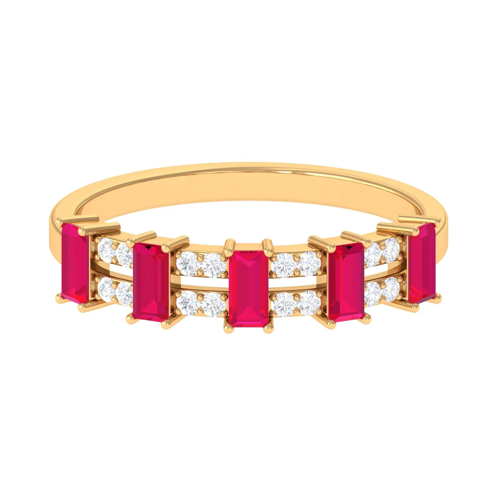 Ruby and Diamond Wide Half Eternity Band Ring