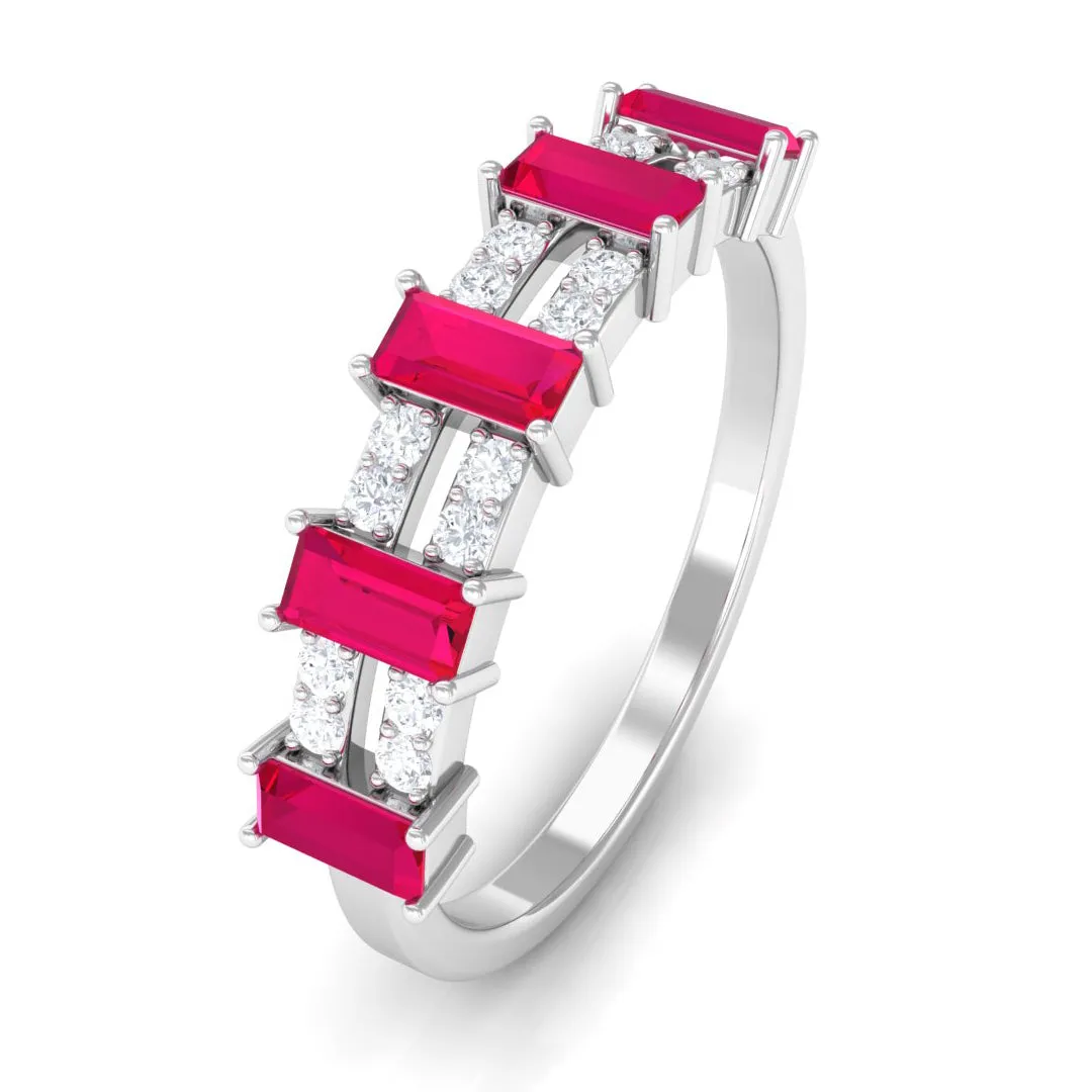 Ruby and Diamond Wide Half Eternity Band Ring