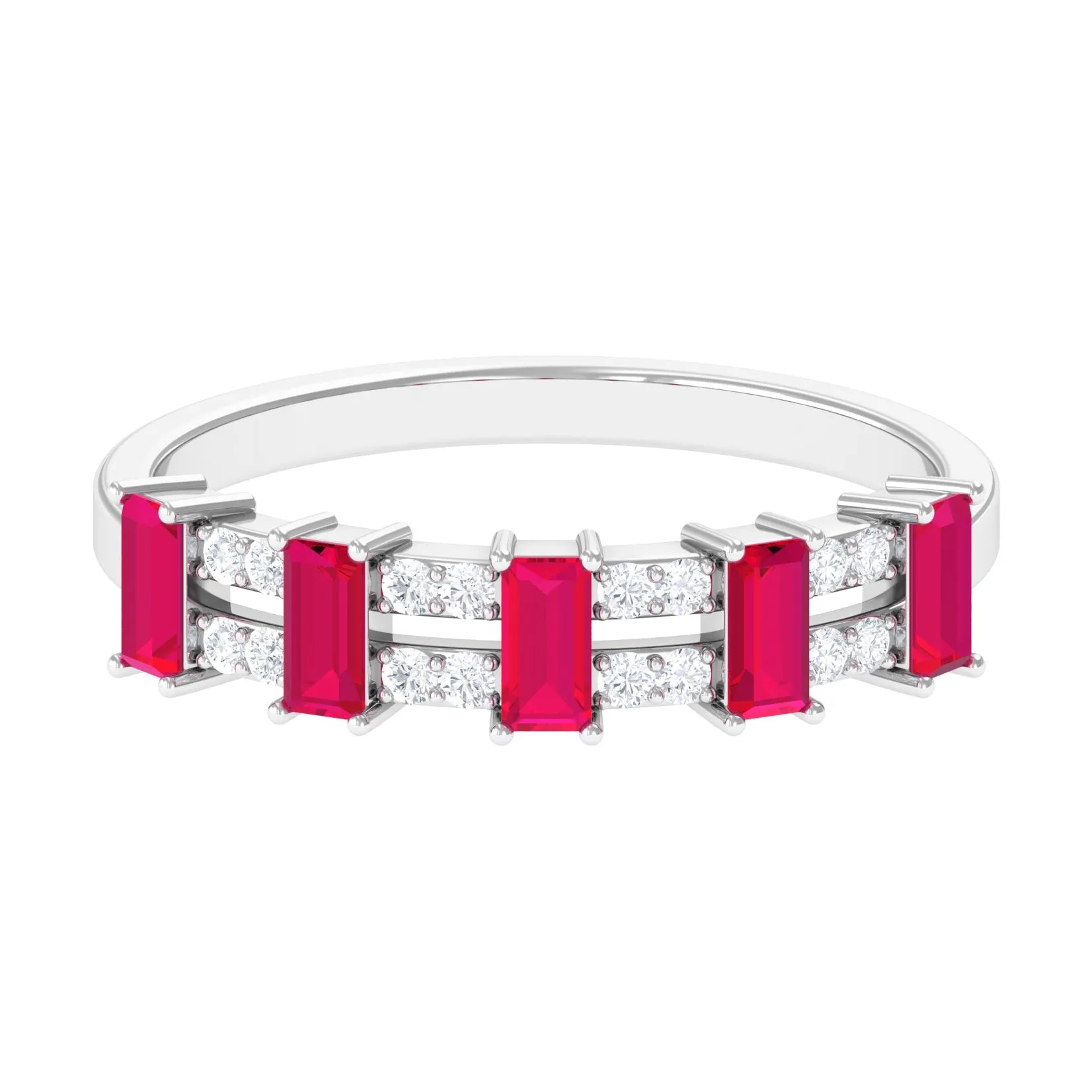 Ruby and Diamond Wide Half Eternity Band Ring