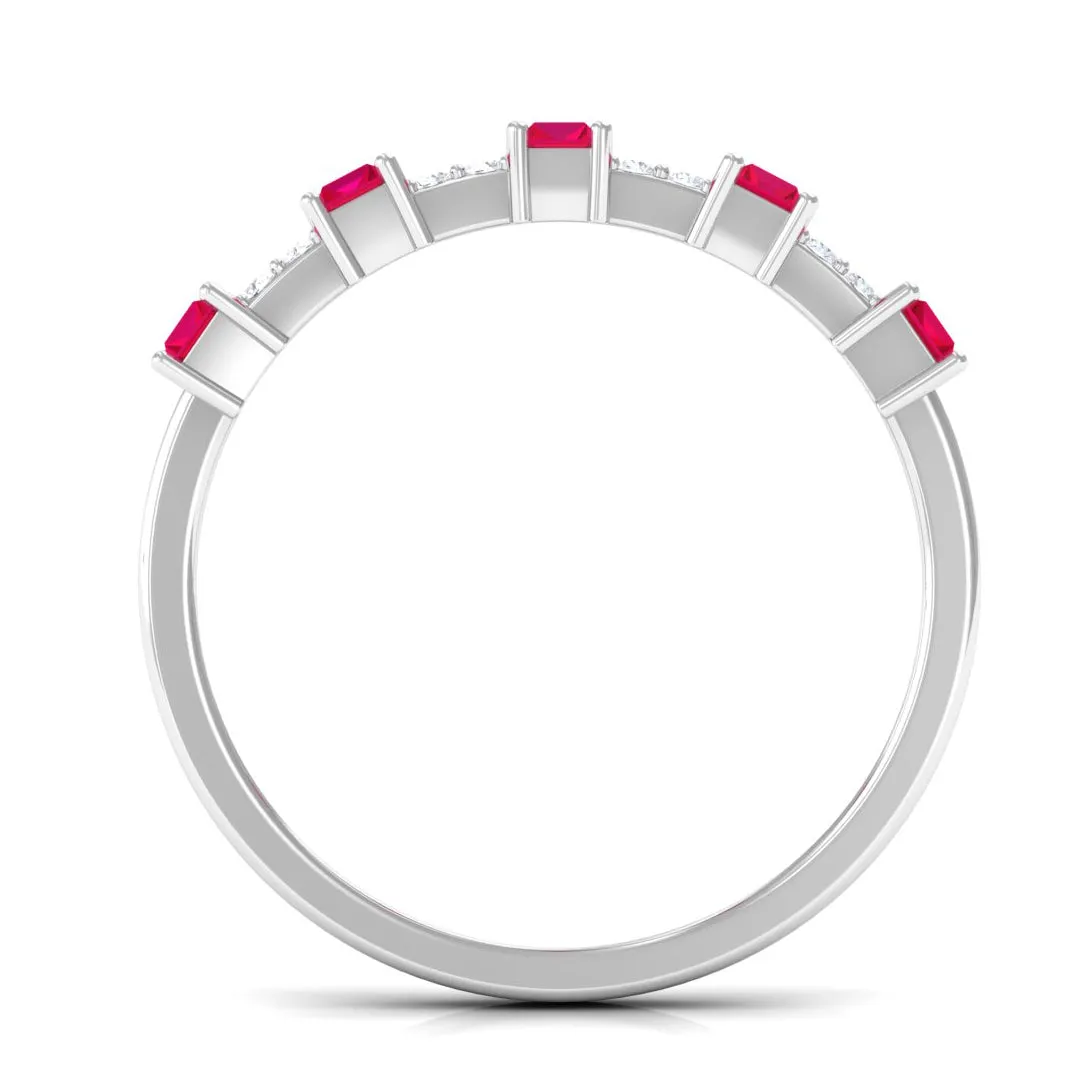 Ruby and Diamond Wide Half Eternity Band Ring
