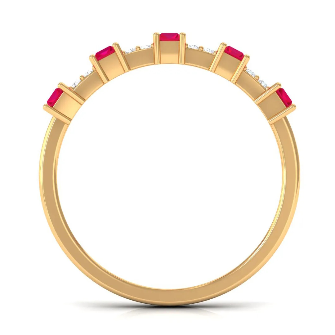 Ruby and Diamond Wide Half Eternity Band Ring
