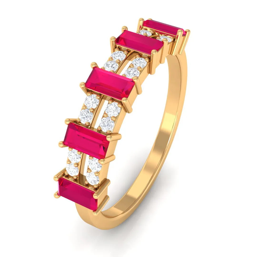 Ruby and Diamond Wide Half Eternity Band Ring
