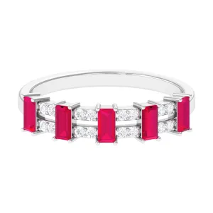 Ruby and Diamond Wide Half Eternity Band Ring
