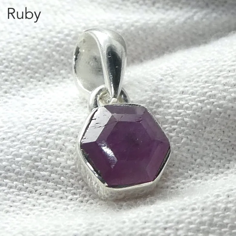 Ruby Pendant, Faceted Crystal Section, 925 Sterling Silver, r1