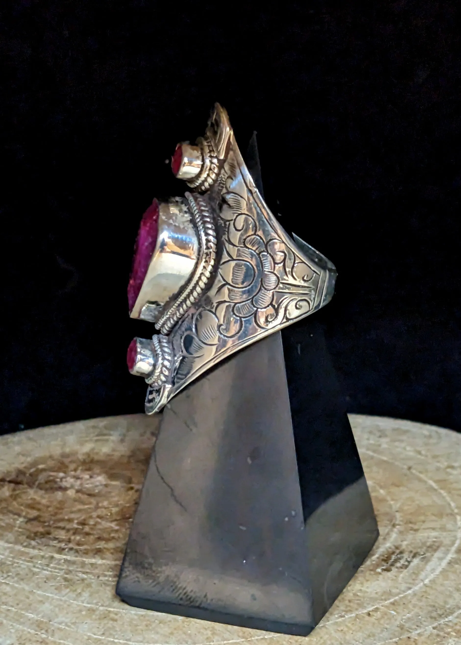 Ruby Ring with Detailed Scrollwork
