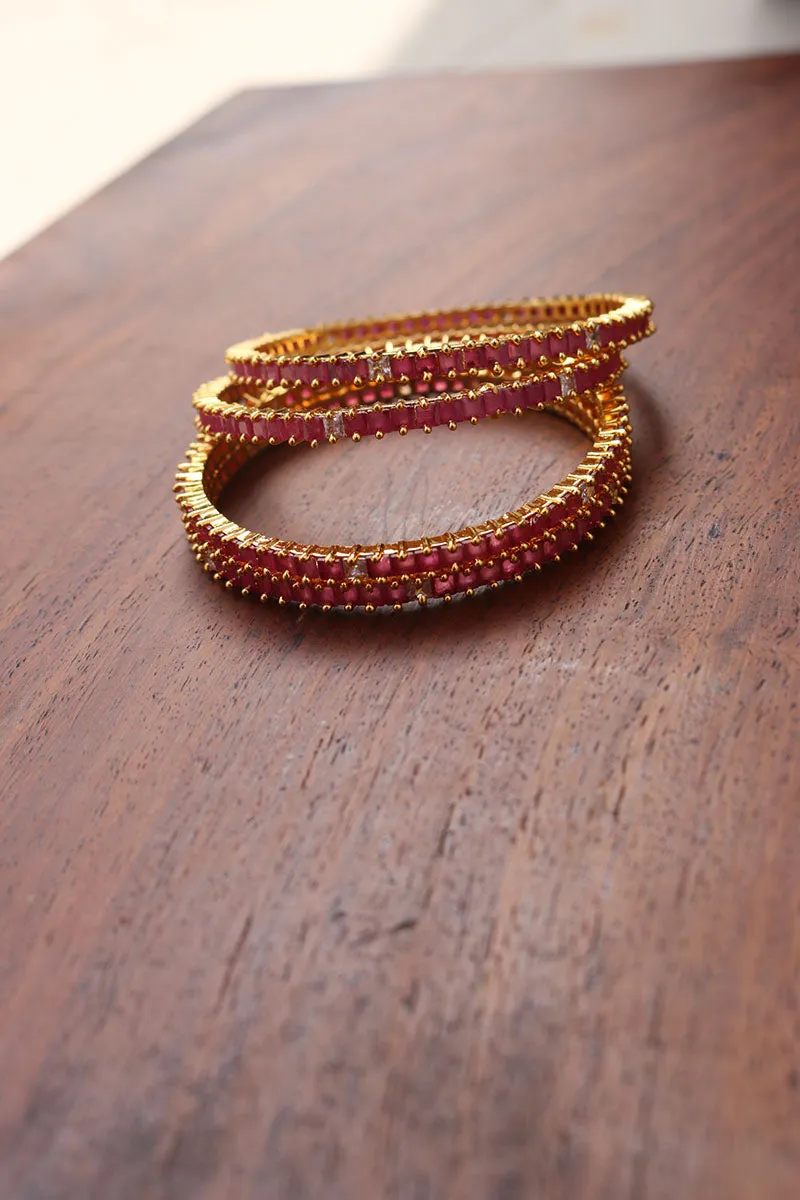Ruby Square Stone Bangles (Set of 4)