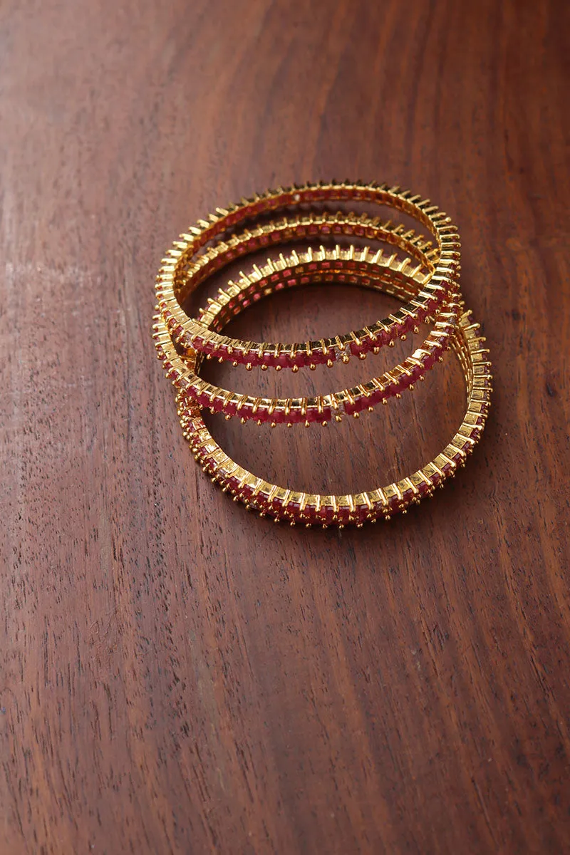 Ruby Square Stone Bangles (Set of 4)