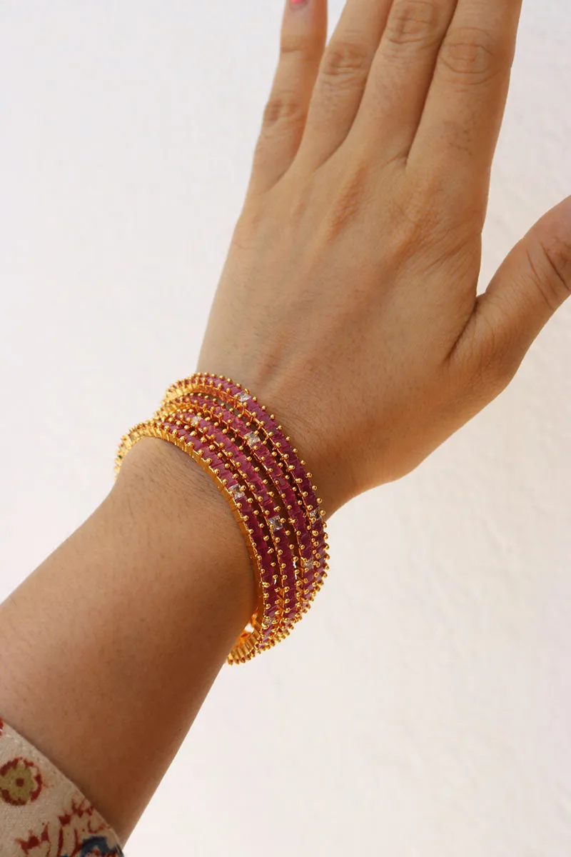 Ruby Square Stone Bangles (Set of 4)