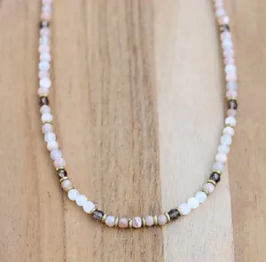 Selenite, Sunstone and Smoky Quartz Delicate Beaded Necklace