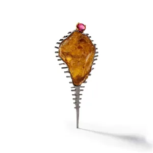 Sepia Rough Citrine and Pink Tourmaline Brooch