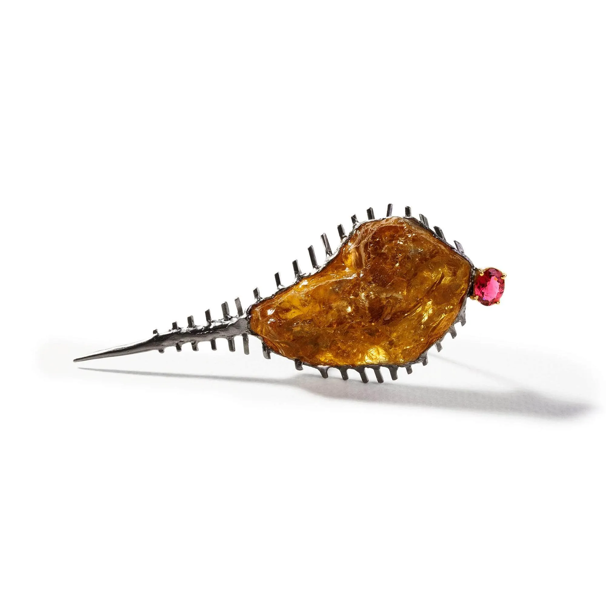 Sepia Rough Citrine and Pink Tourmaline Brooch