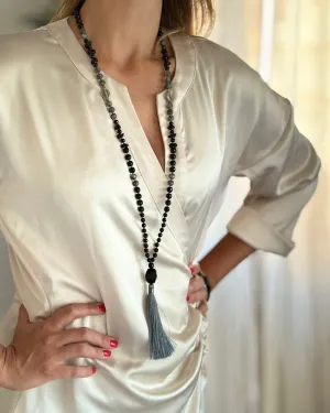 Serendipity Gemstone Mala with Black Onyx and Labradorite