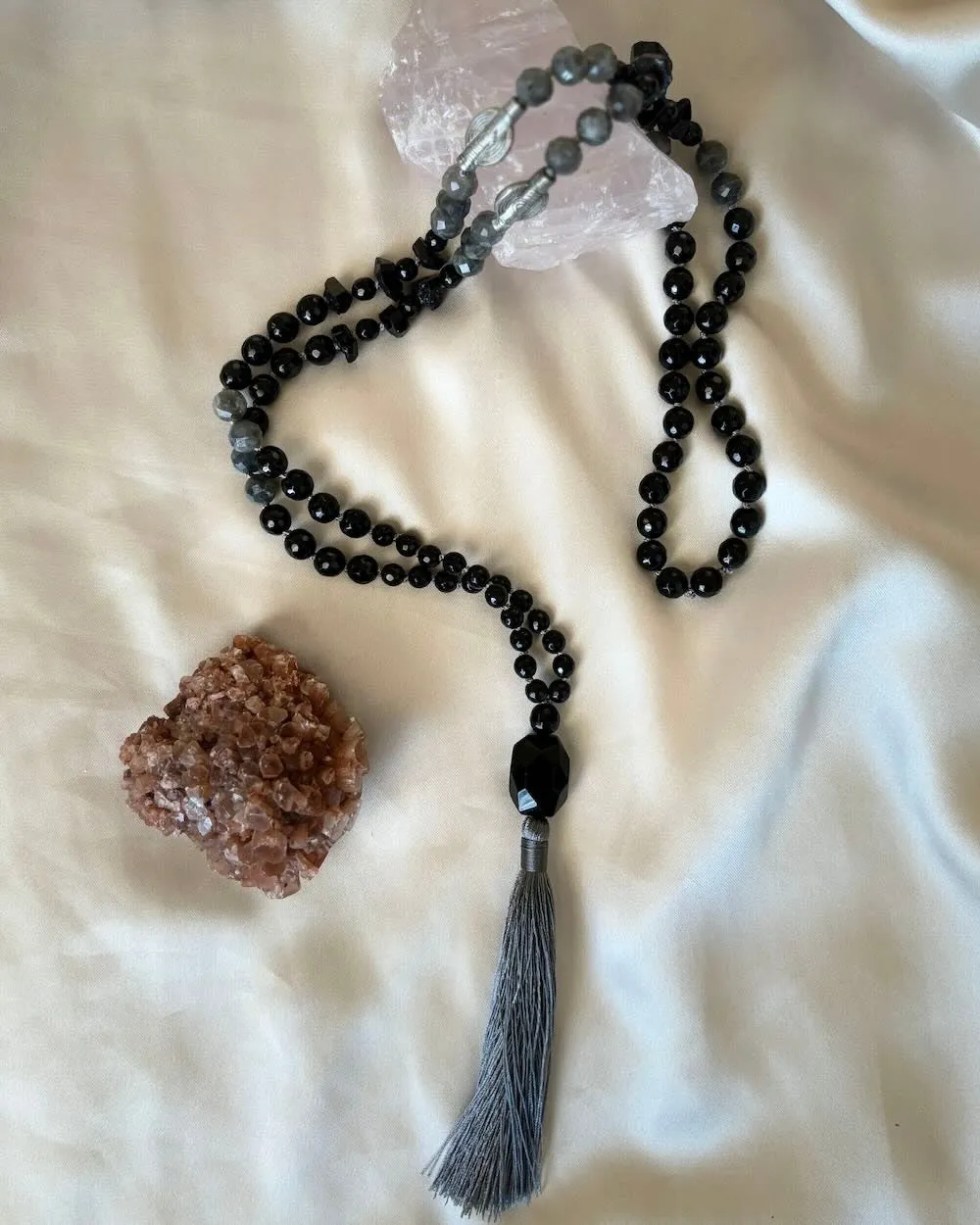 Serendipity Gemstone Mala with Black Onyx and Labradorite