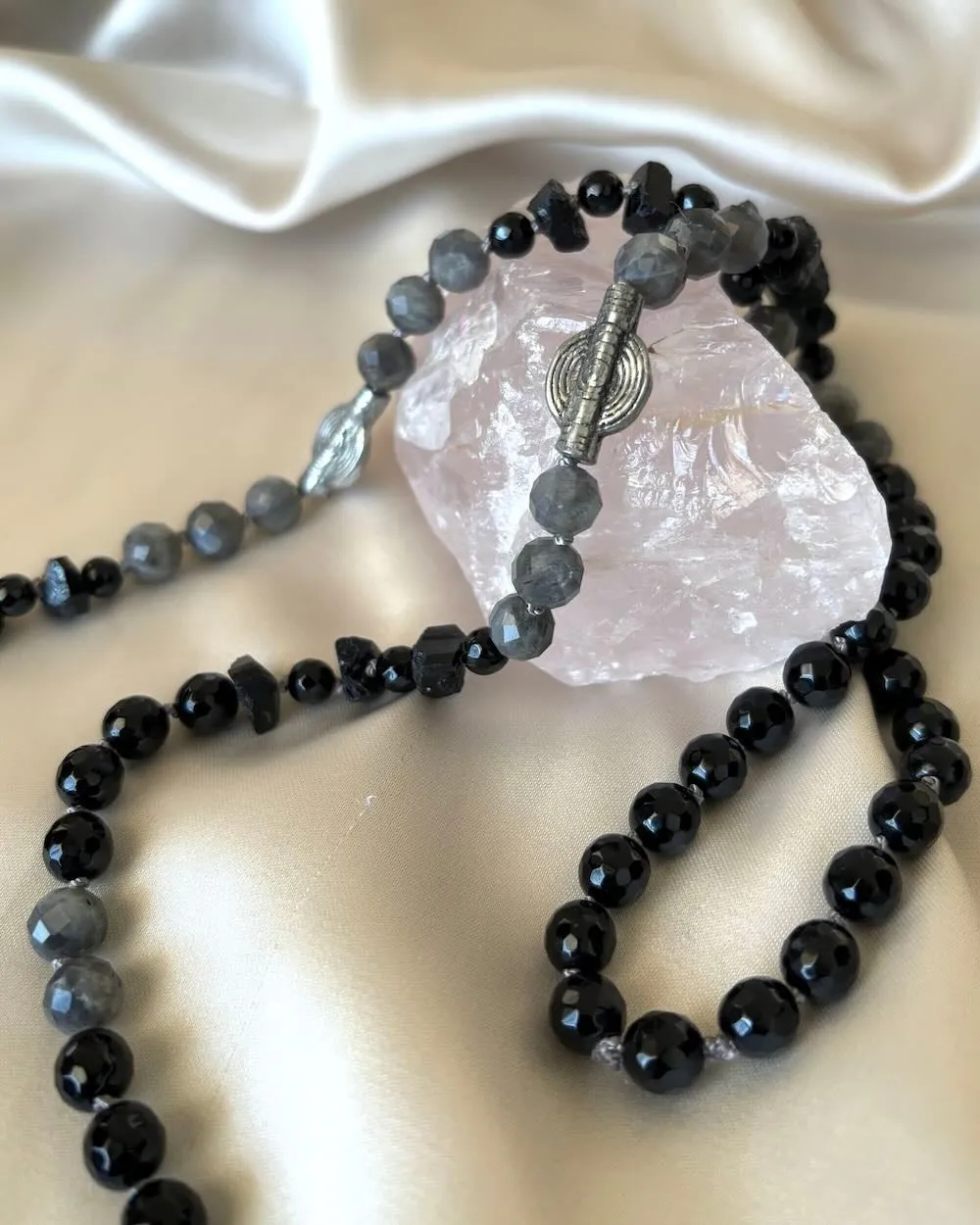 Serendipity Gemstone Mala with Black Onyx and Labradorite