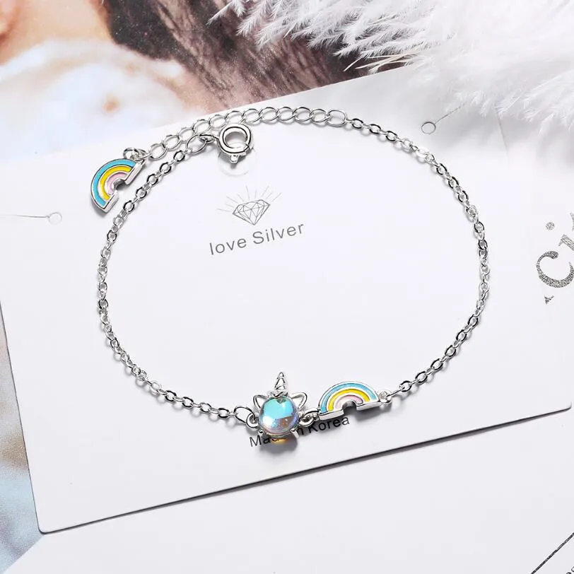 Silver Rainbow Unicorn Bracelet