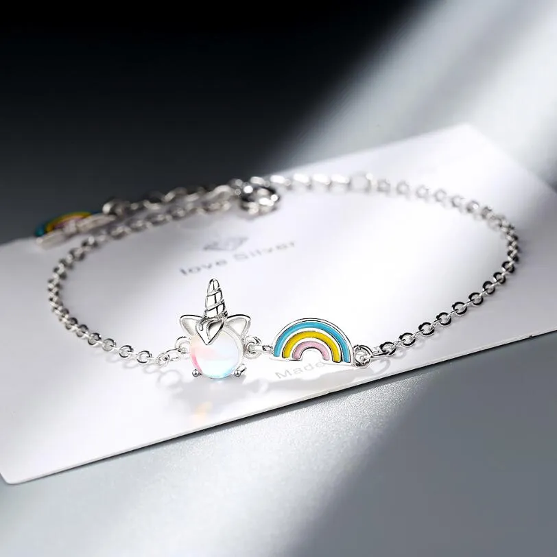 Silver Rainbow Unicorn Bracelet