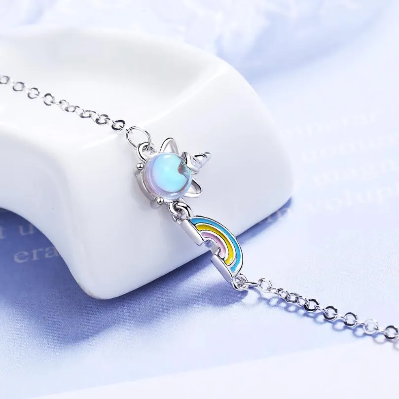 Silver Rainbow Unicorn Bracelet