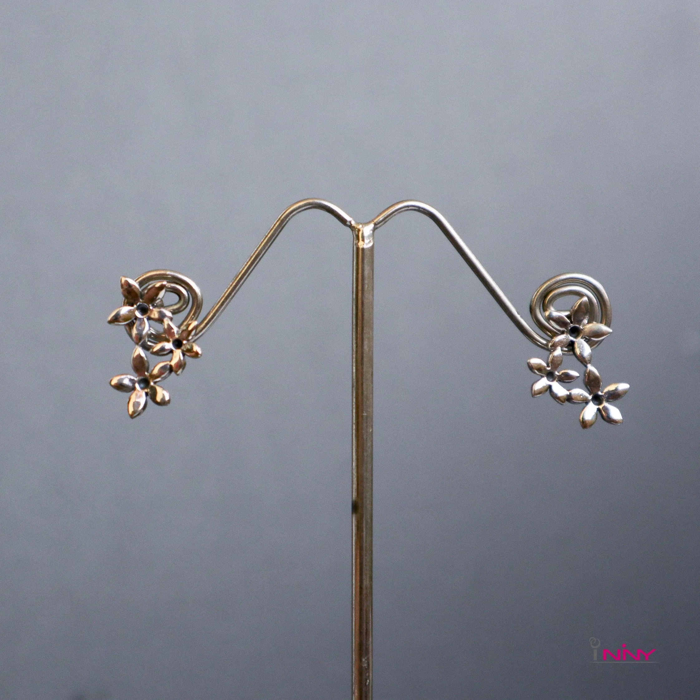 Silver Three Flower Stud Earrings
