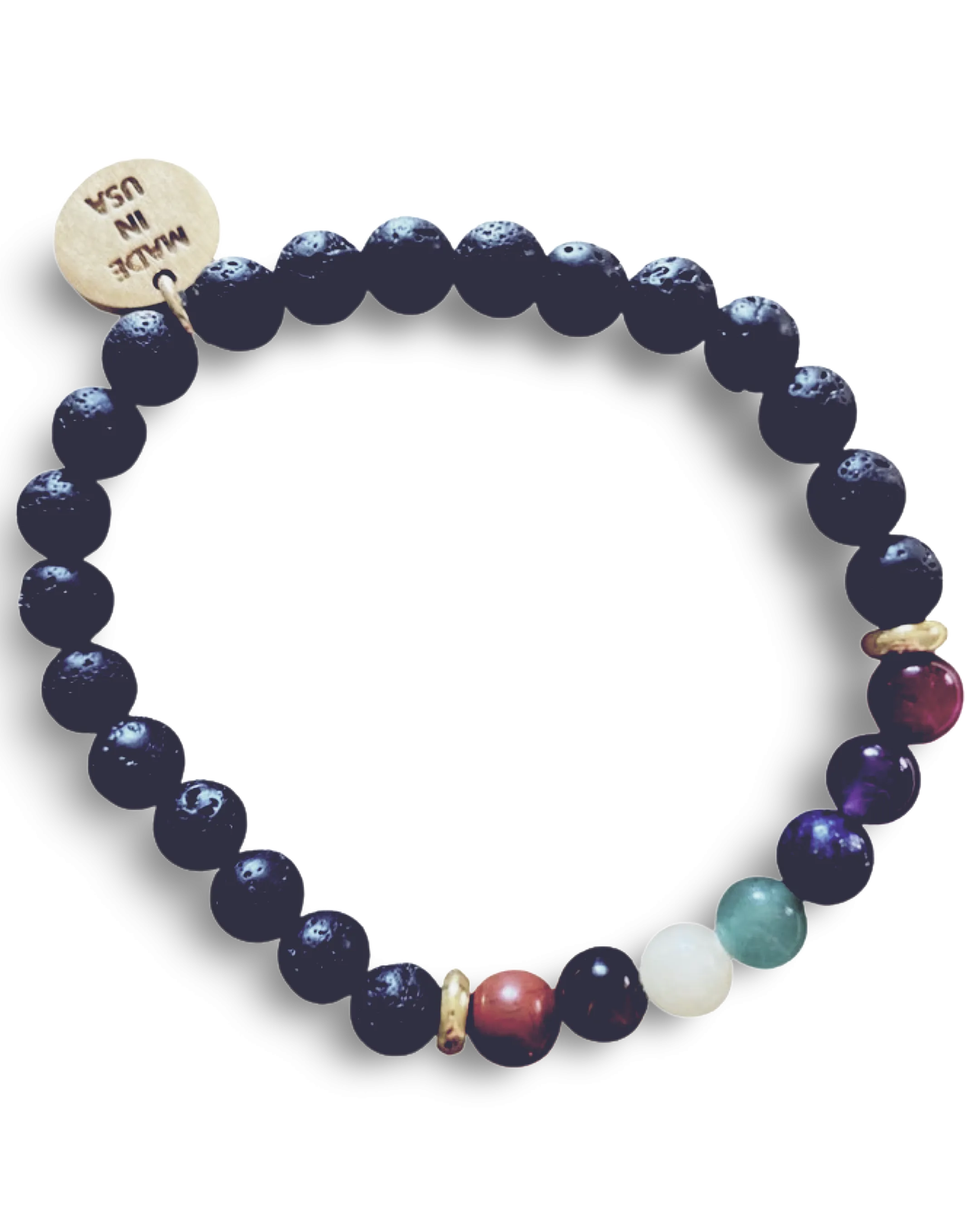 Small Black Lava Rock Chakra Bracelet by The Urban Charm