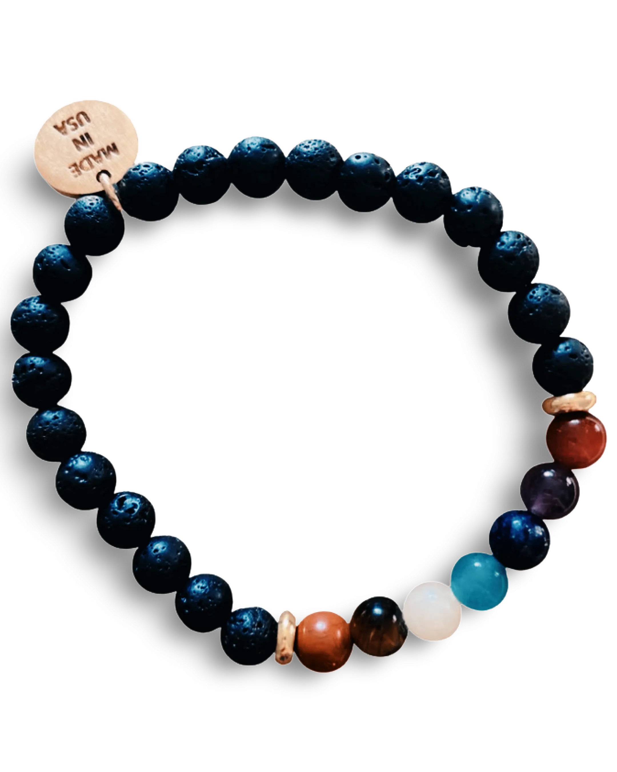 Small Black Lava Rock Chakra Bracelet by The Urban Charm
