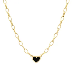 Small Edith Link Necklace with Onyx Inlay Heart