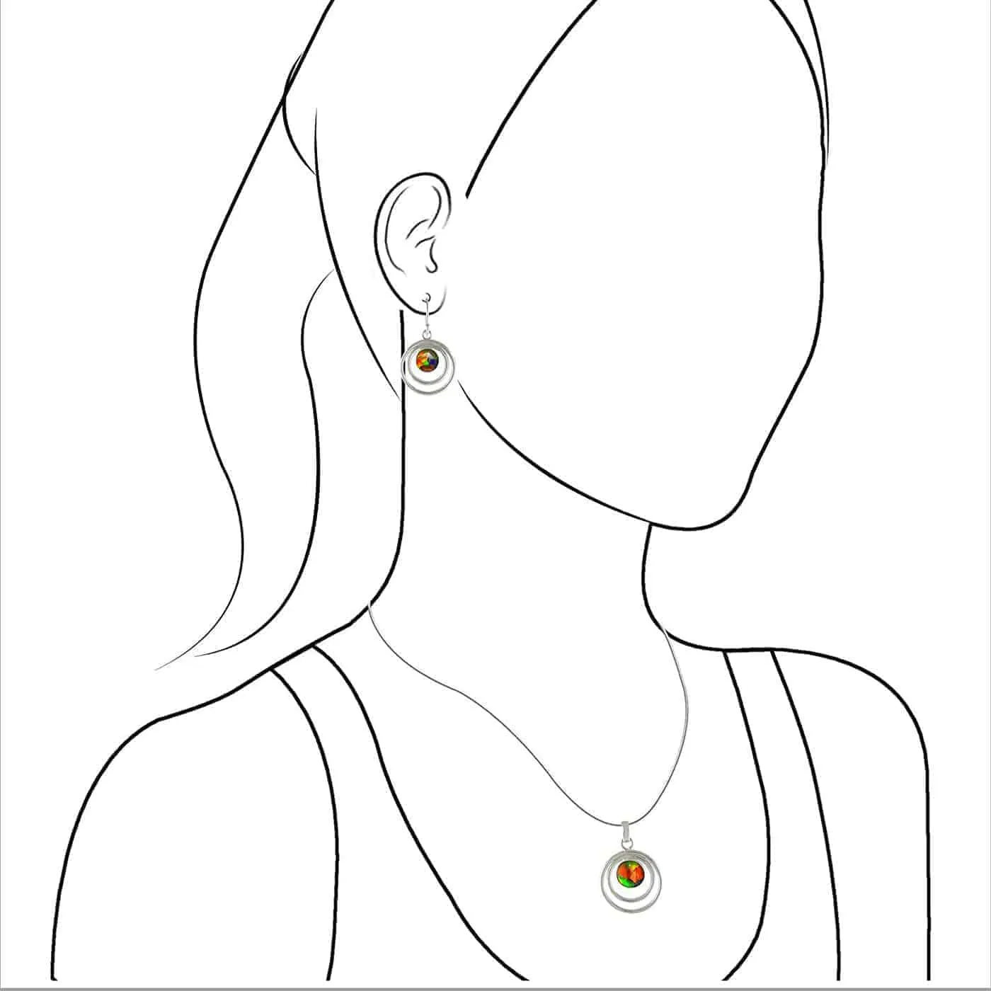 Starborn Ammolite Sterling Silver Pendant and Earring Set - Graduated Orbit Design