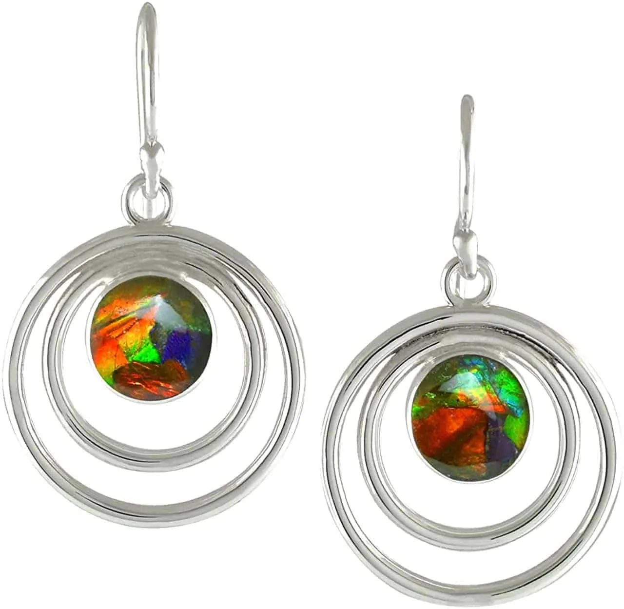 Starborn Ammolite Sterling Silver Pendant and Earring Set - Graduated Orbit Design