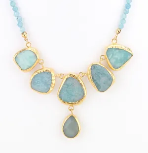 Stepping Agate Stone Necklace - Aqua