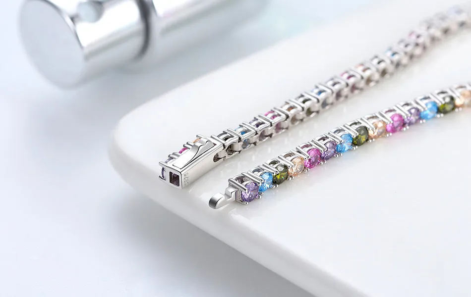 Sterling Silver Alternating Color CZ Bracelet