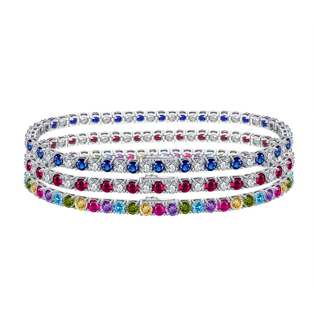 Sterling Silver Alternating Color CZ Bracelet