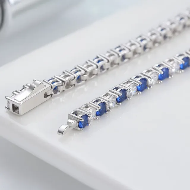 Sterling Silver Alternating Color CZ Bracelet