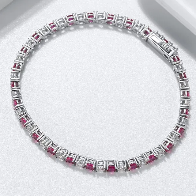 Sterling Silver Alternating Color CZ Bracelet